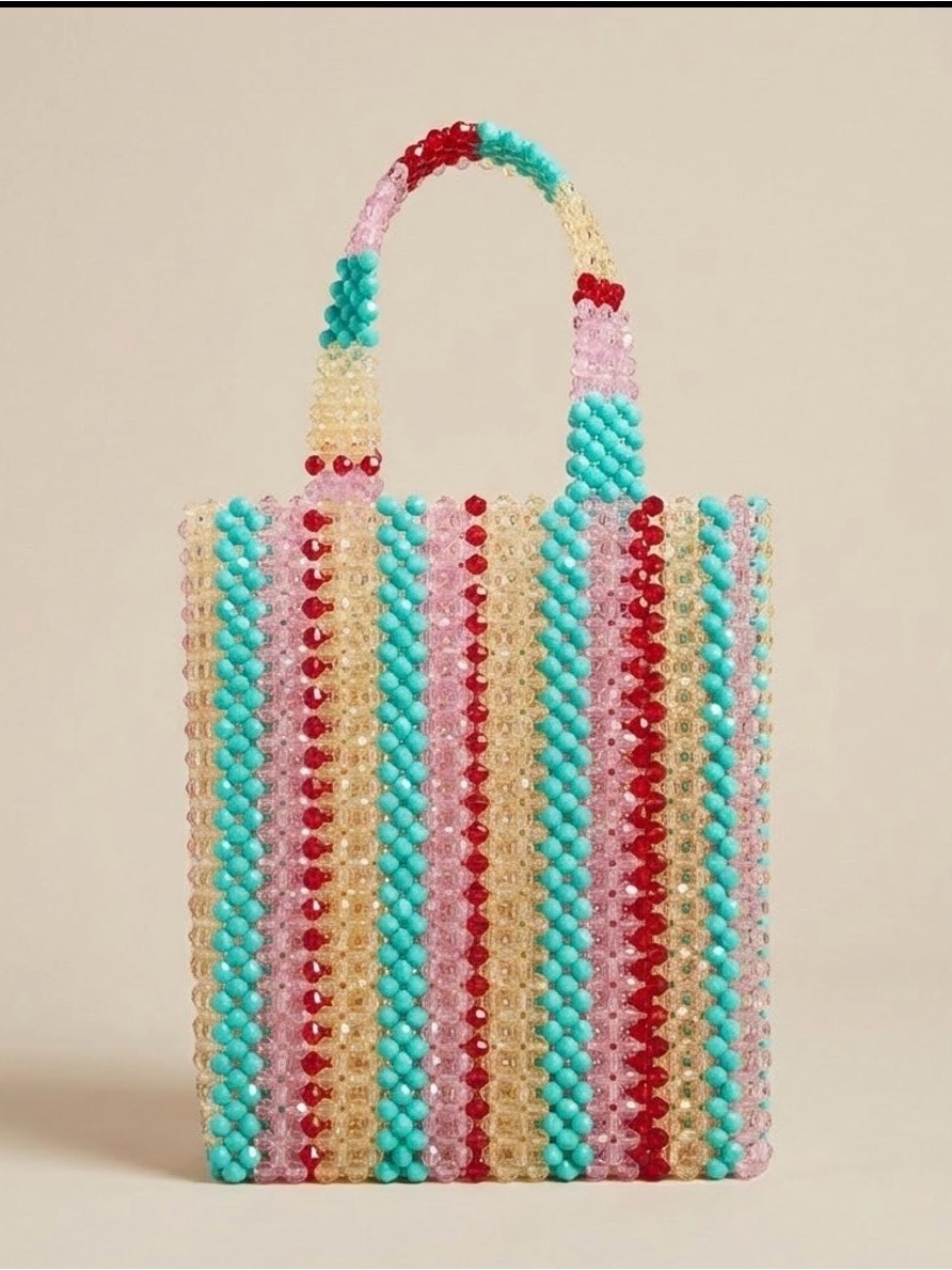 Susan Alexandra Beaded Striped Tote Bag Pink Turquoise Red Rare — image 2 of 8